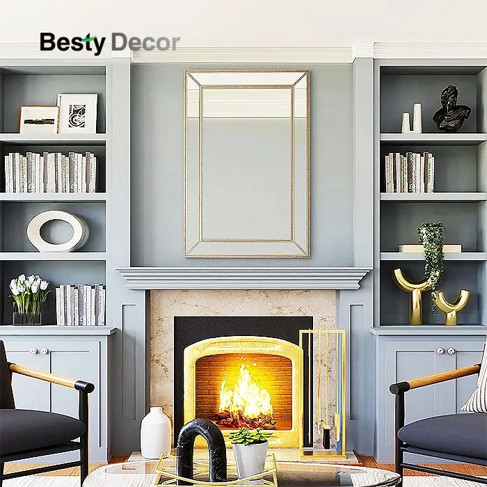 Gold Wall Mirror Bead Design Rectangle Hanging